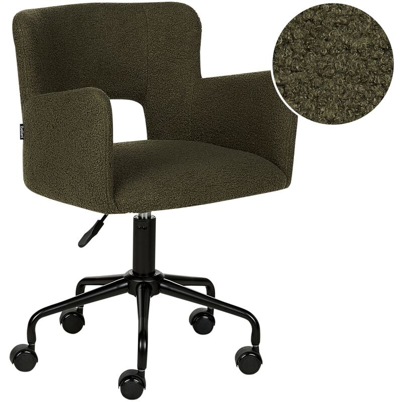 fauteuil de bureau rétro siège ajustable pivotant en bouclé vert foncé sanilac - noir