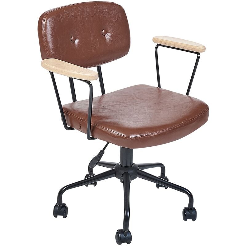 fauteuil de bureau rétro pivotant et ajustable en cuir pu marron algerita - marron