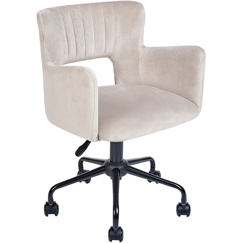 beliani - fauteuil de bureau rétro siège ajustable et pivotant en velours taupe sanilac - beige