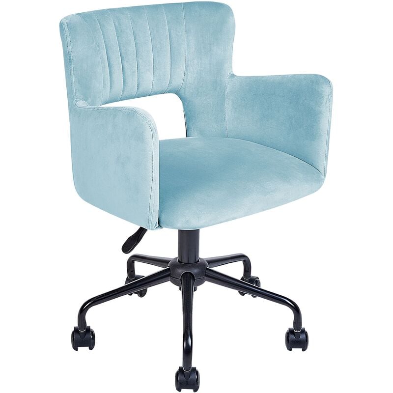 beliani - fauteuil de bureau rétro siège ajustable pivotant en velours bleu clair sanilac - bleu