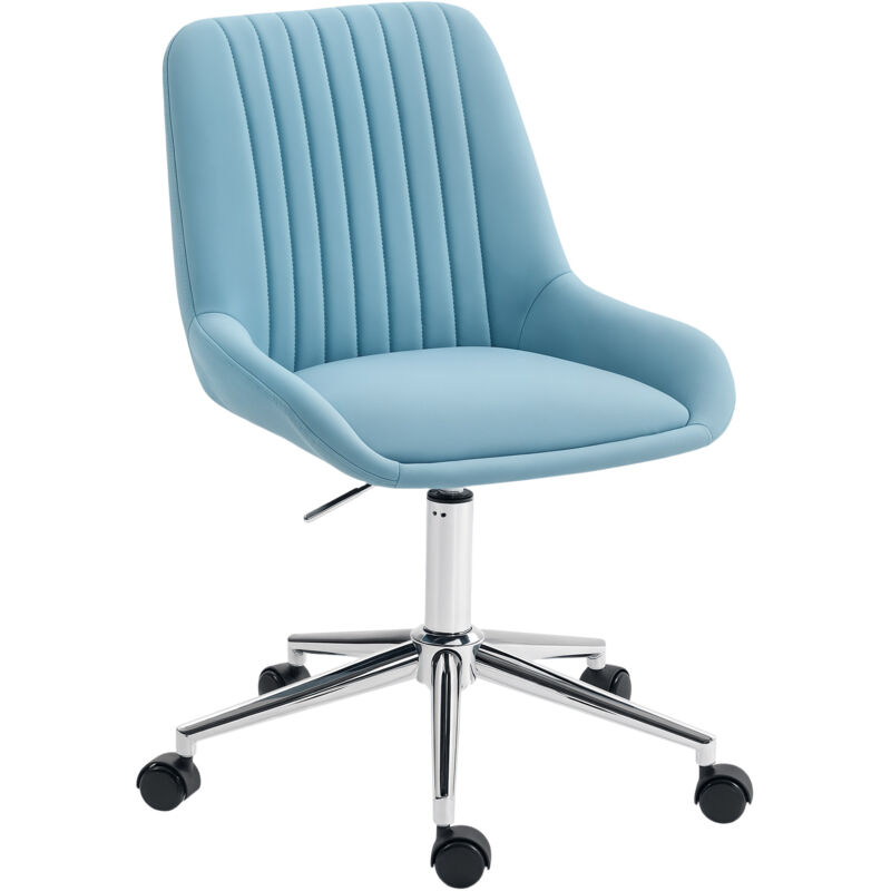 Fauteuil de bureau sans accoudoir PU bleu design scanalé rembourré pivotant hauteur réglable - bureau/maison/maquillage