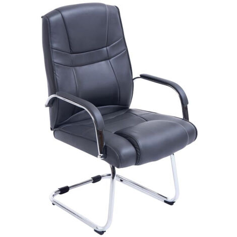 Fauteuil de bureau sans roulettes accoudoirs chaise visiteur charge maximale 180 kg en PVC gris cadre en métal 100003247
