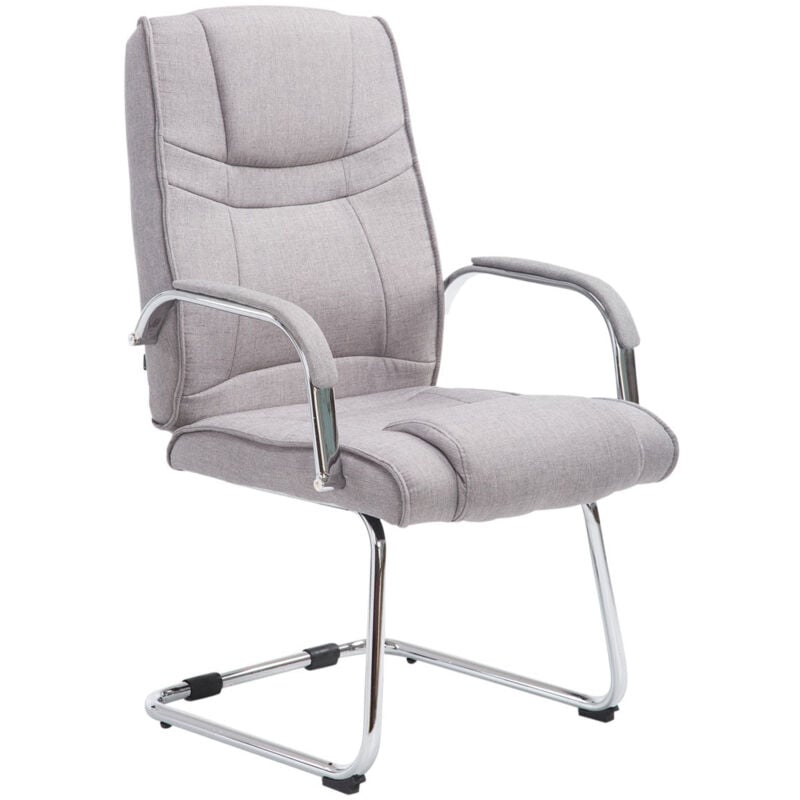 Fauteuil de bureau sans roulettes accoudoirs chaise visiteur charge maximale 180 kg en tissu gris cadre en métal BUR10719