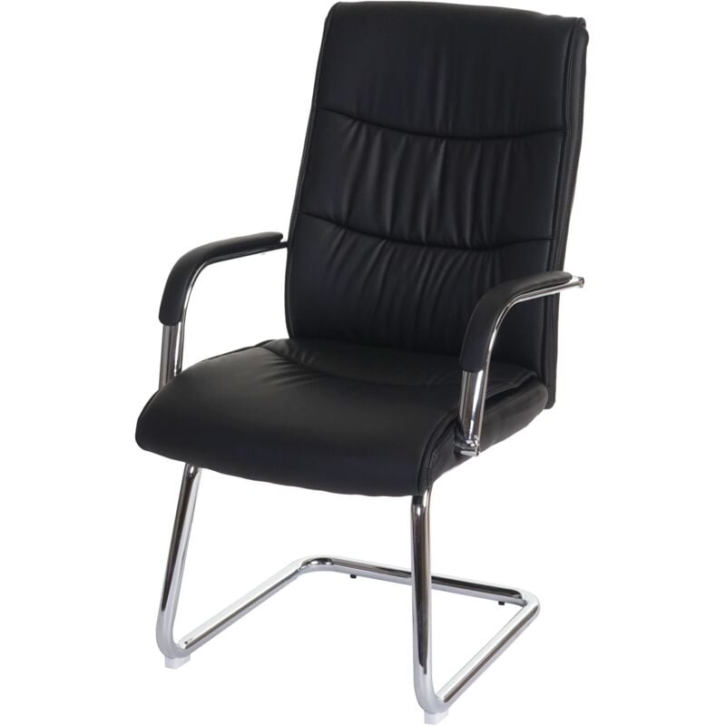 Fauteuil de bureau sans roulettes chaise de conférence avec accoudoirs en pvc noir 040001927