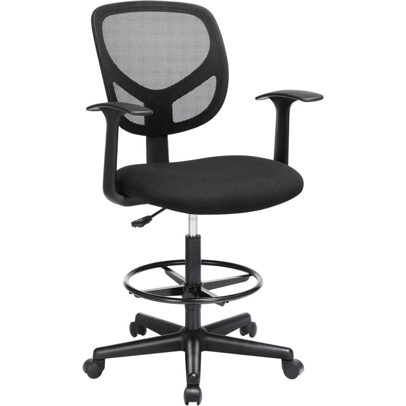 Fauteuil de Bureau, Siège Ergonomique, Tabouret, avec Repose-Pieds réglable en Hauteur, pivotant sur 360°, pour Bureau Debout, Noir OBN25BK