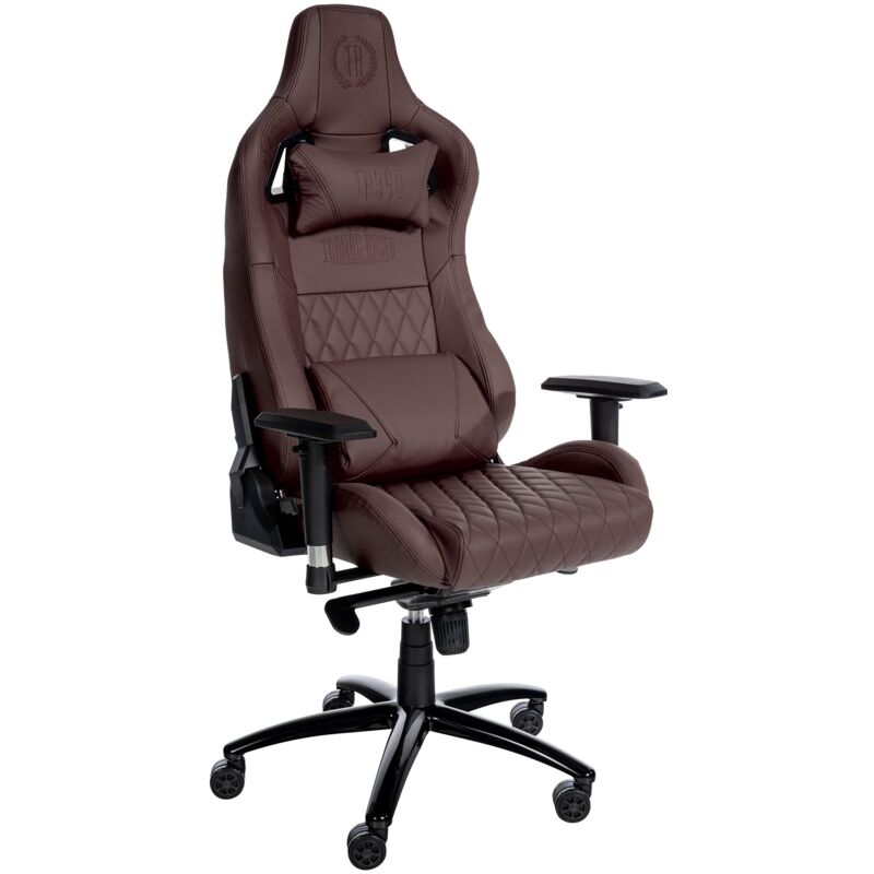 Fauteuil de bureau sur roulettes mécanisme de bascule en véritable cuir marron cadre métallique 100002510