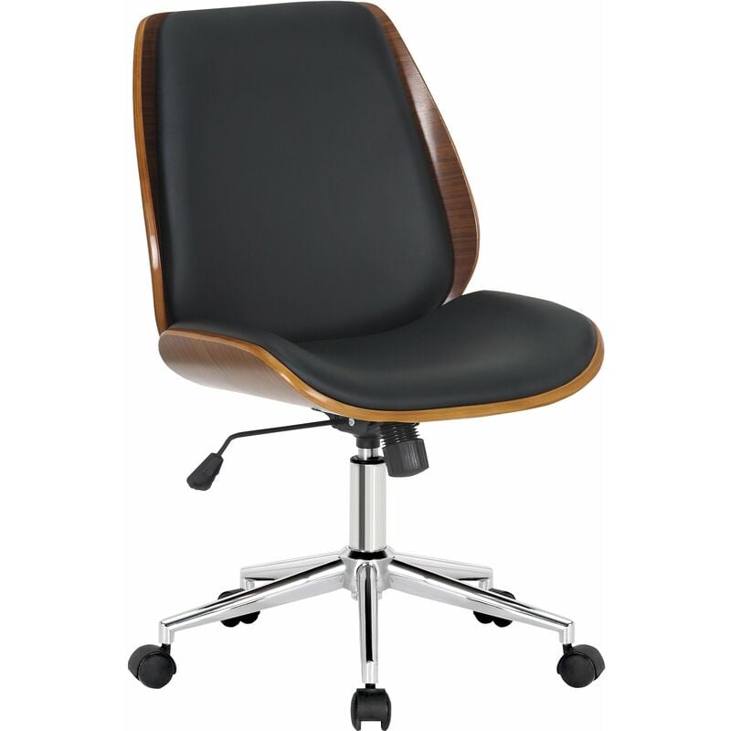 Fauteuil de bureau sur roulettes pivotante et réglable design moderne synthétique noir bois et métal chromé BUR10682