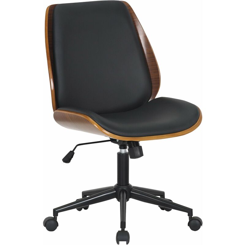 Fauteuil de bureau sur roulettes pivotante et réglable design moderne synthétique noir bois et métal noir BUR10681