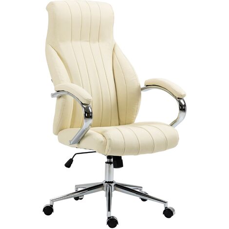 Fauteuil de bureau Wigan en vèritable cuir ajustable et pivotant Crème