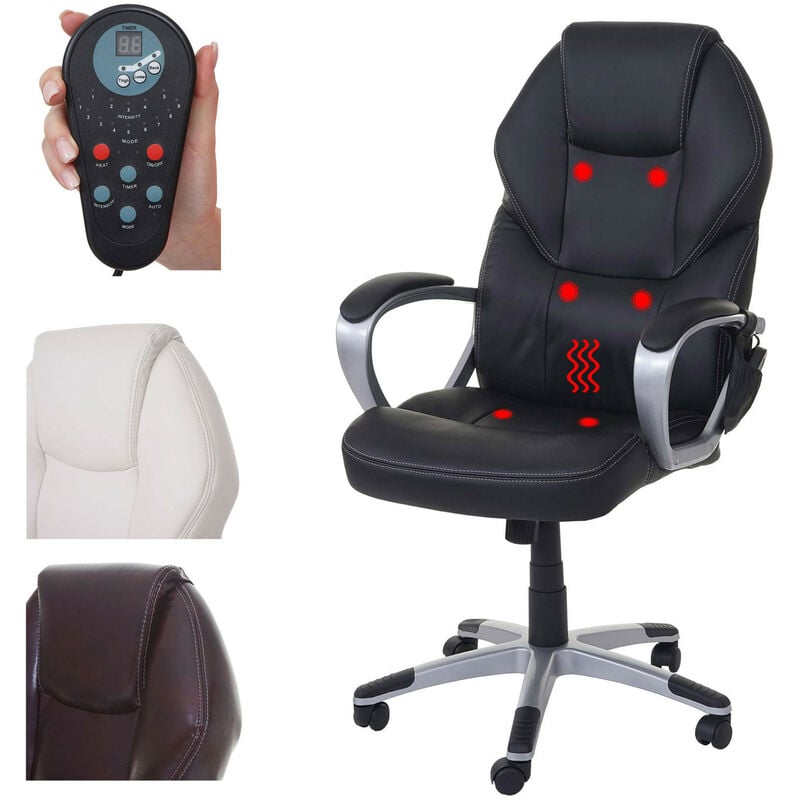 Chaise de bureau HWC-A69, fauteuil directorial, pivotant, fonction chauffage / massage, similicuir