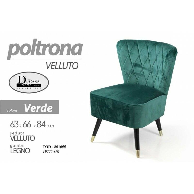 Webmarketpoint - Fauteuil de chambre en velours vert cm 63 x 66 x 84 h