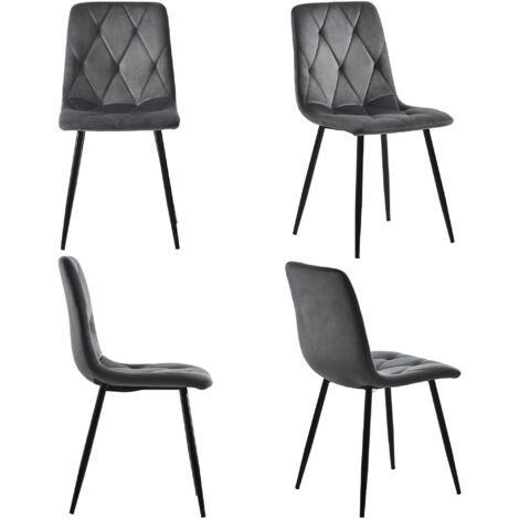 Fauteuil de cuisine (4 pièces), couleur gris foncé. Set de 4 chaises. Design élégant. Fauteuil en velours. Assise et dossier en velours. Structure métallique. Pieds en métal.