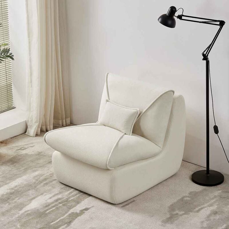 Fauteuil de détente rembourré et paresseux, Canapé simple, blanc