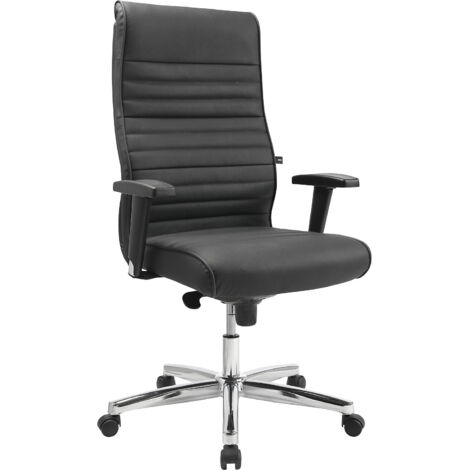 Fauteuil de direction en cuir noir avec accoudoirs, hauteur réglable de 440 à 550 mm.