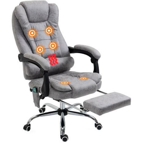 Fauteuil de direction massant chauffant réglable en hauteur dossier inclinable gris microfibre