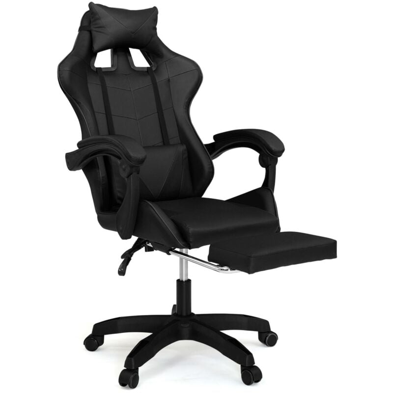 Fauteuil de gaming alex réglable avec repose-pied, coussin de tête et coussin lombaire noir