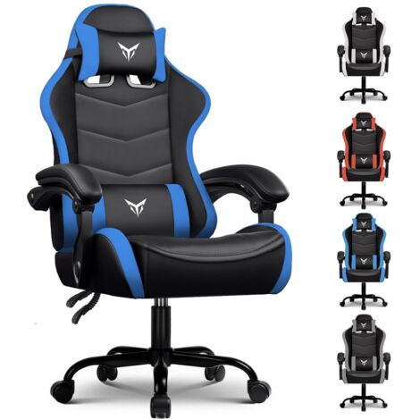Fauteuil de Gaming Ergonomique, Chaise de Bureau avec Appui-tête et Soutien Lombaire Réglables, Fauteuil Gamer, Bleu