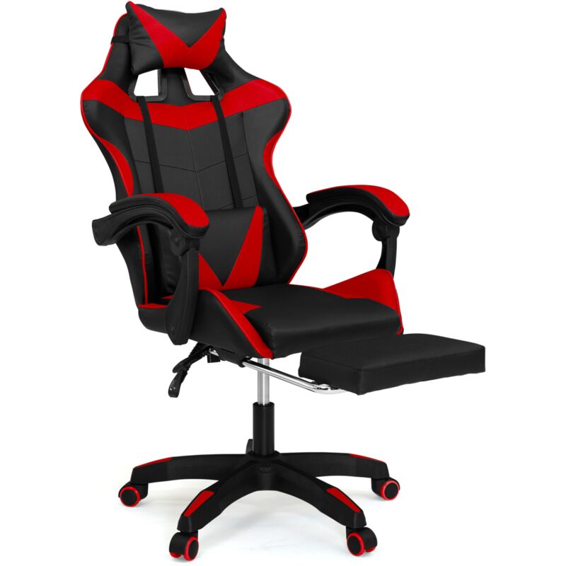 Fauteuil de gaming alex réglable avec repose-pied, coussin de tête et coussin lombaire noir et rouge
