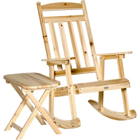 Fauteuil de jardin à bascule avec table basse rocking chair style rural chic bois sapin pré-huilé