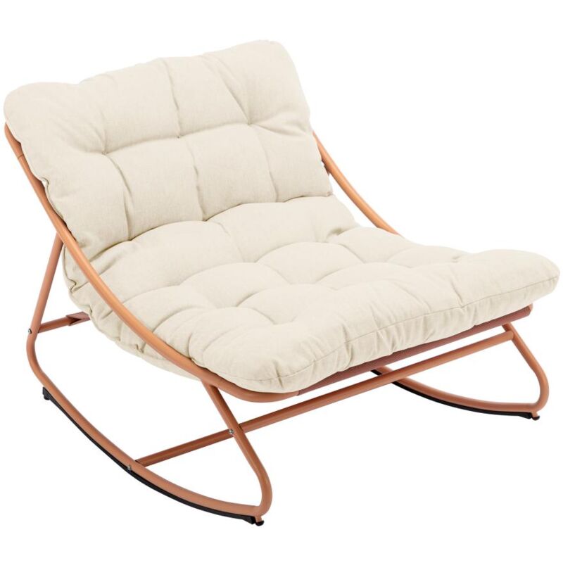 Fauteuil de jardin à bascule en acier - Orange et coussin beige - sarani de mylia