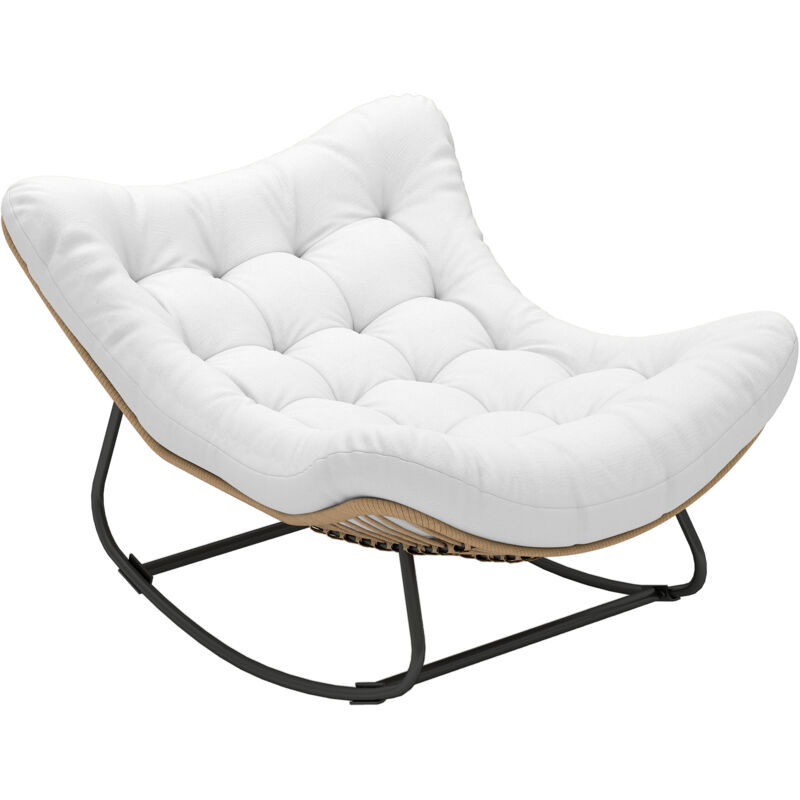 Outsunny - Fauteuil de jardin à bascule - fauteuil à oreilles - chaise à bascule - épais coussin capitonné crème