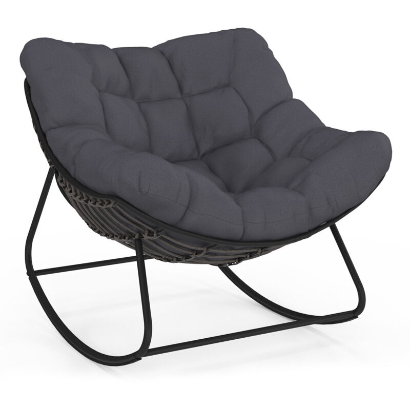 Fauteuil de jardin à bascule LOA effet rotin gris avec coussin gris