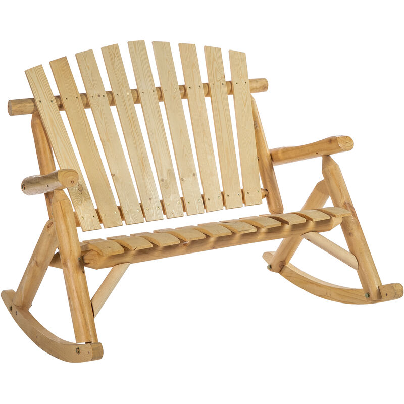Fauteuil de jardin Adirondack à bascule 2 places rocking chair style néo-rétro assise dossier ergonomique bois naturel de pin - Marron