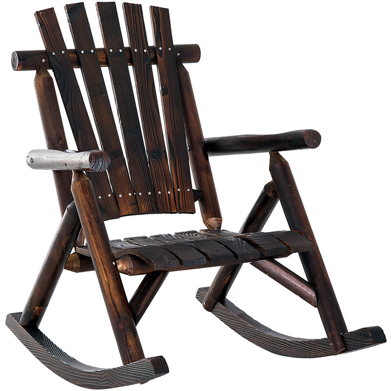 Fauteuil de jardin Adirondack à bascule rocking chair style rustique chic bois sapin traité carbonisation - Marron