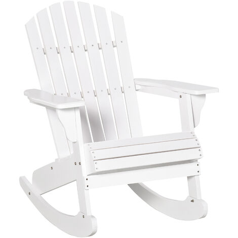 Fauteuil de jardin Adirondack à bascule rocking chair style néo-rétro assise dossier ergonomique bois sapin traité peint blanc - Blanc