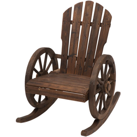 Fauteuil de Jardin Adirondack à Bascule Rocking Chair Style Rustique Chic accoudoirs Roues Charette Bois Sapin traité carbonisation