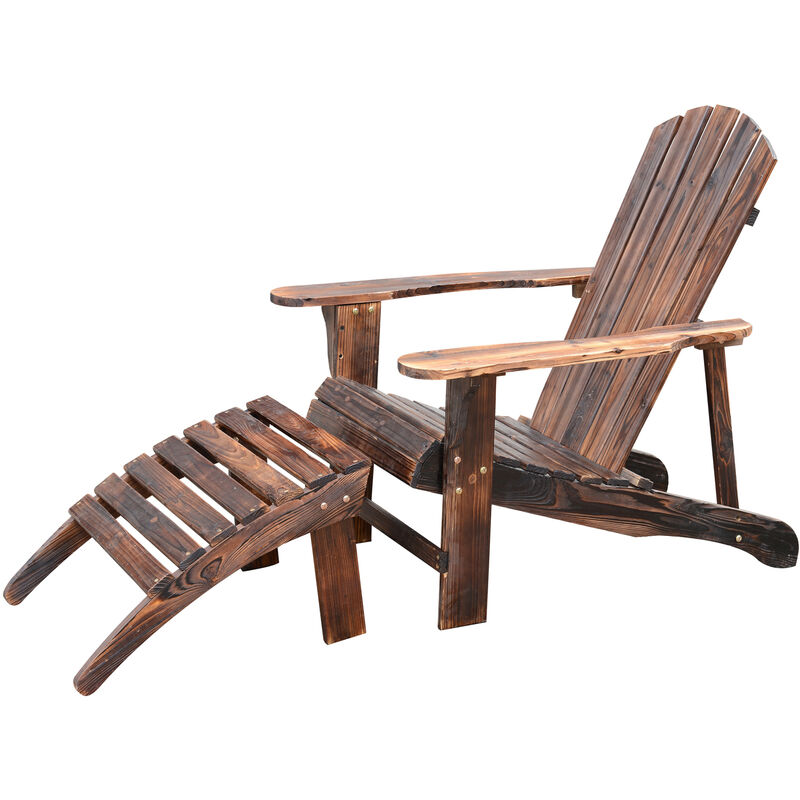 Homcom - Fauteuil de jardin adirondack chaise longue chaise plage avec tabouret bois de sapin - Marron