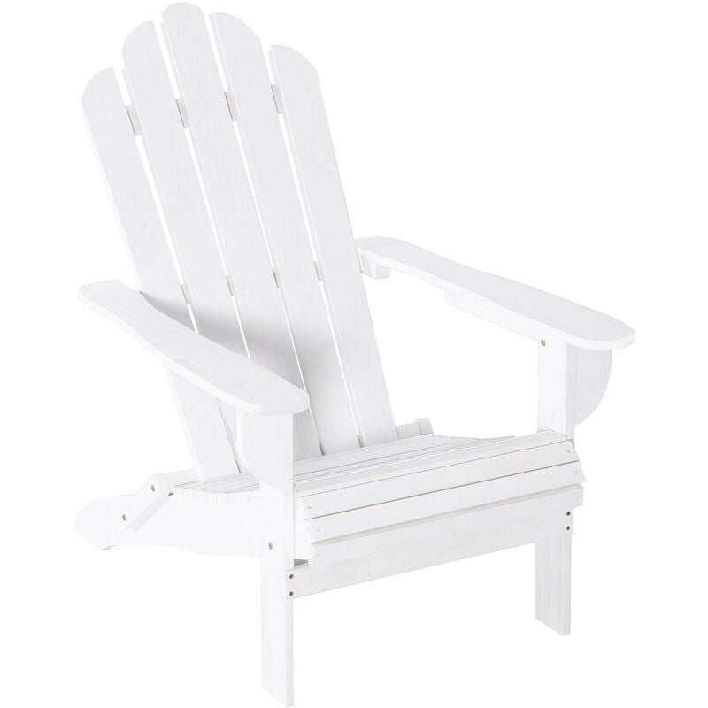 Fauteuil Adirondack pliable de jardin grand confort dossier incliné assise profonde bois de sapin traité peint blanc - Blanc