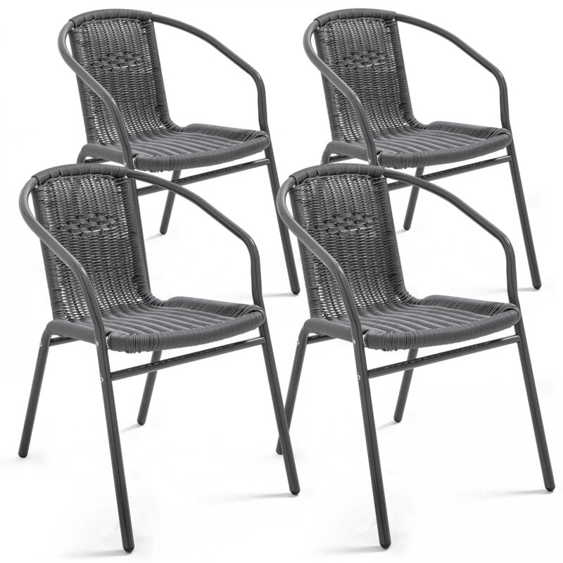 Oviala - Lot 4 fauteuils de jardin aluminium et résine noir