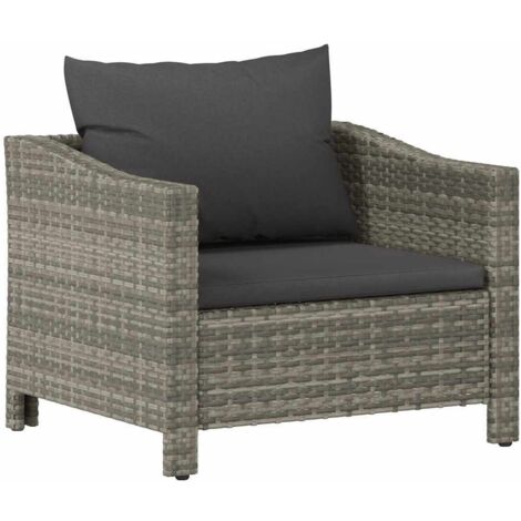Fauteuil de jardin avec coussin en polyrotin gris