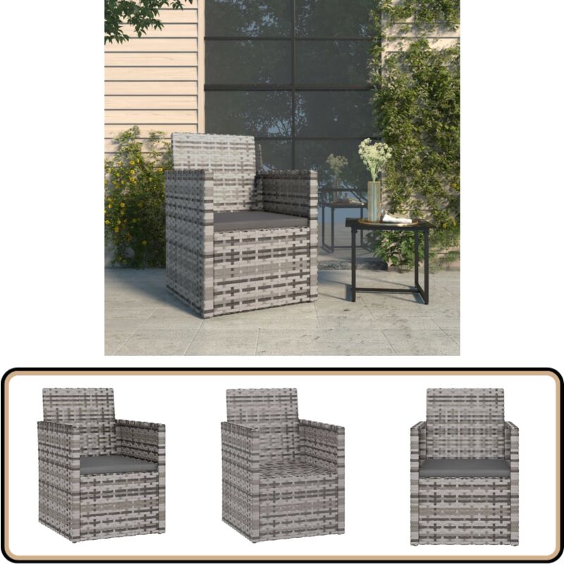 Fauteuil de jardin avec coussin Gris Résine tressée - Fauteuil De Jardin - Chaise De Jardin - Meubles De Jardin - Salon De Jardin - Décoration