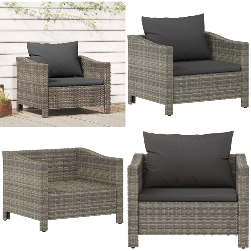 Vidaxl - Fauteuil de jardin avec coussin Gris Résine tressée - Fauteuil De Jardin - Salon De Jardin - Meubles De Jardin - Chaise De Jardin - Résine