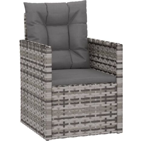 Fauteuil de jardin avec coussins Gris Résine tressée