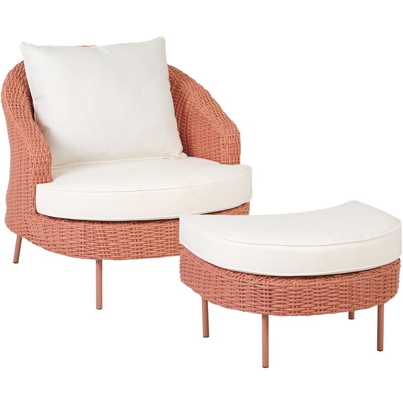 fauteuil de jardin avec ottoman repose pieds en rotin pe rosearcille - rose
