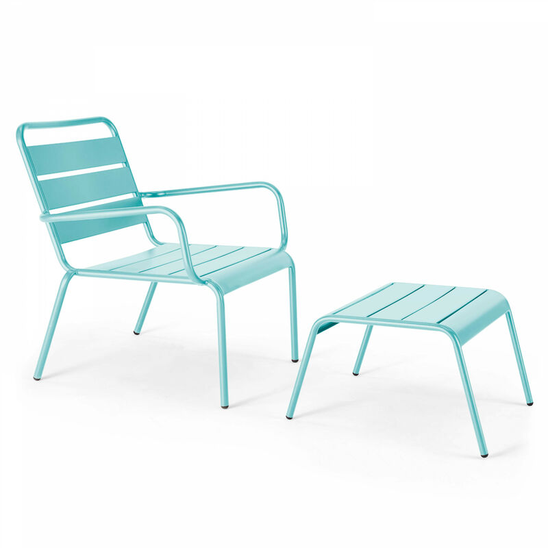 Oviala - Fauteuil relax et repose pied en métal turquoise - Palavas