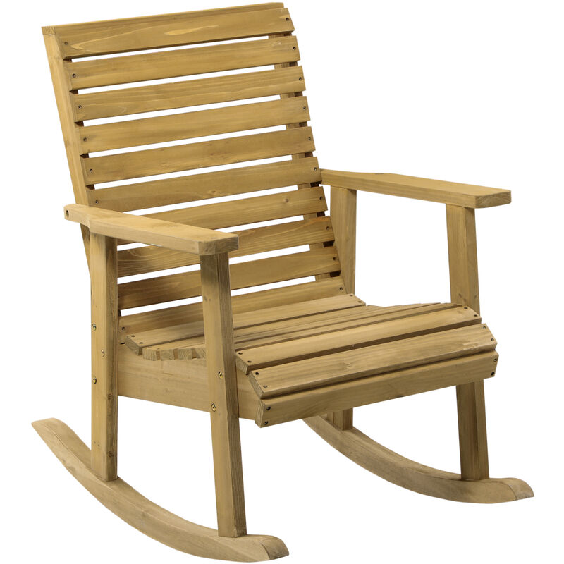 Fauteuil de jardin à bascule rocking chair style néo-rétro bois sapin autoclave - Beige