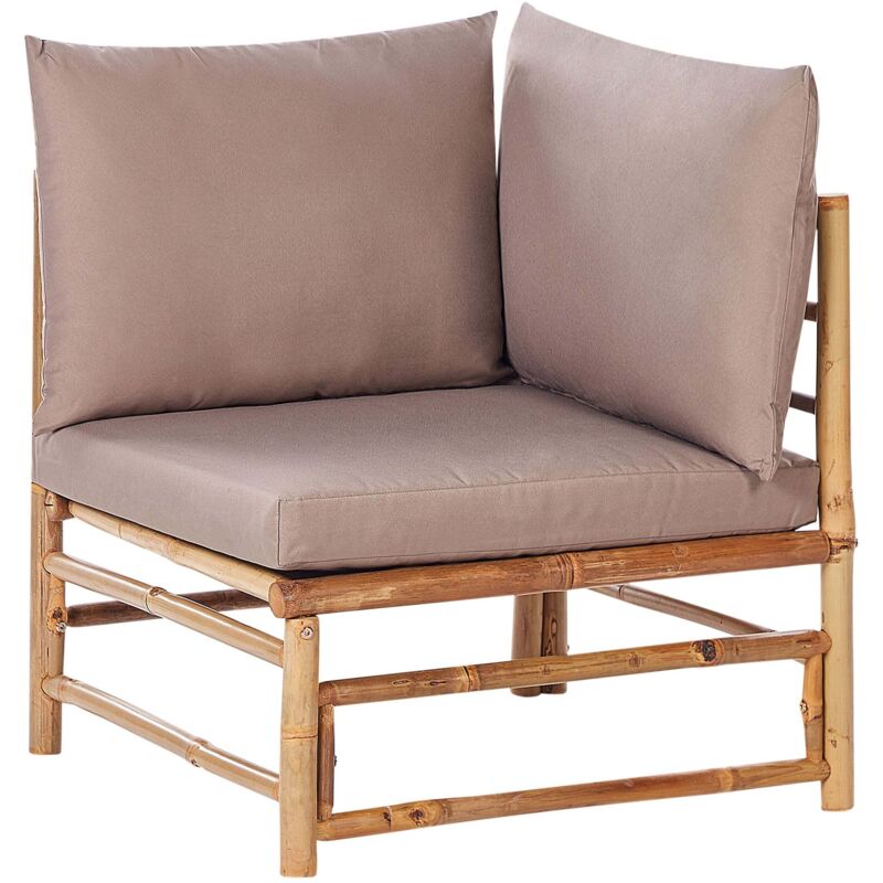 Beliani - Fauteuil de Jardin d'Angle en Bambou avec Coussin Extérieur sans Accoudoirs Taupe Cerreto