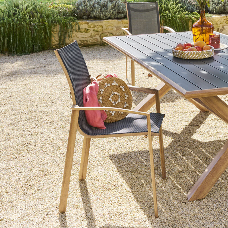 Hesperide - Fauteuil de jardin empilable Axant gris poivre & honey aluminium et texaline - Hespéride