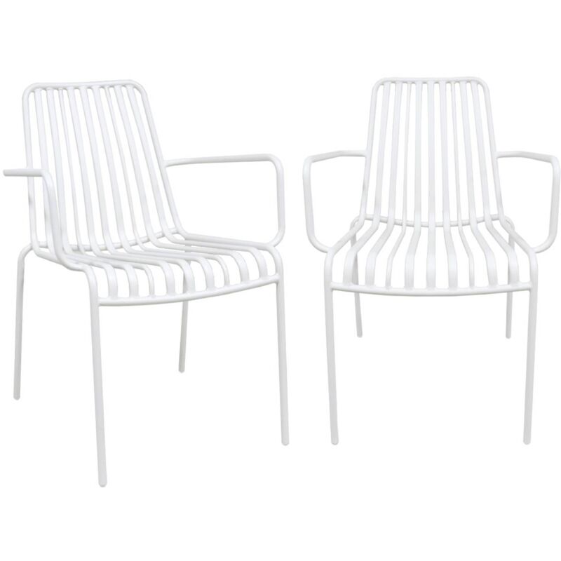 Lot de 2 fauteuils de jardin florida blanc empilable en acier. l 59 x p 53.5 x h 78 cm