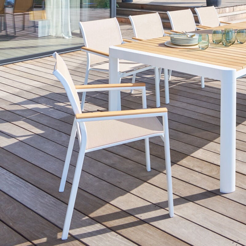 Fauteuil de jardin empilable Essentia lin blanc en aluminium traité en epoxy - Hespéride