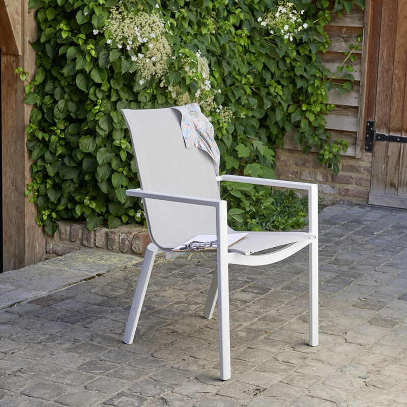 Fauteuil de jardin en aluminium blanc et textilène gris - Blanc