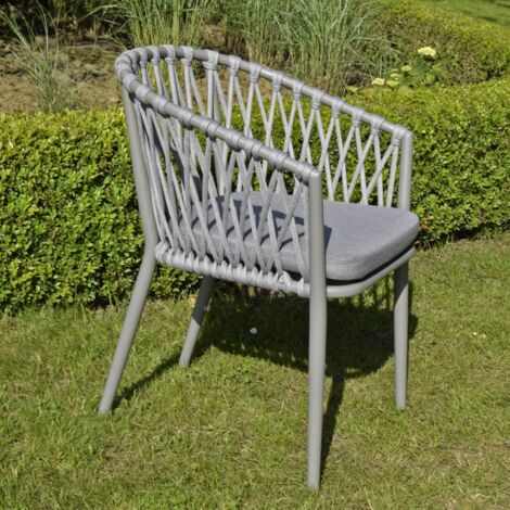 Fauteuil de jardin en aluminium et corde Olefin gris clair – Coussin déhoussable 8 cm – Dimensions l 56 x P 47 x h 80 cm – Gecko Outdoor