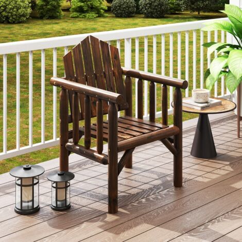 Fauteuil de Jardin en Bois Chaise de Salle à Manger de Patio avec Accoudoirs Comfortable et Dossier Haut incliné pour Extérieur Marron