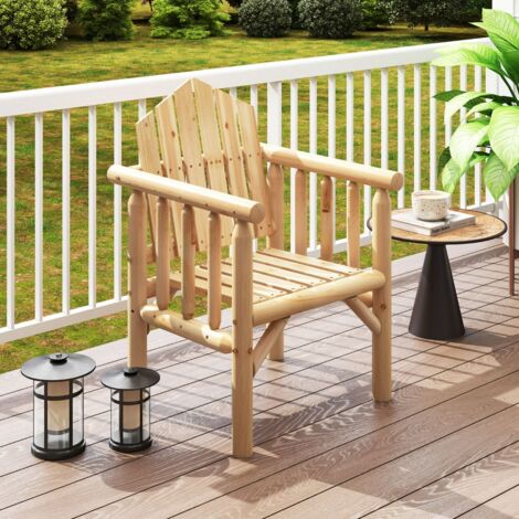 Fauteuil de Jardin en Bois Chaise de Salle à Manger de Patio avec Accoudoirs Comfortable et Dossier Haut incliné pour Extérieur Naturel