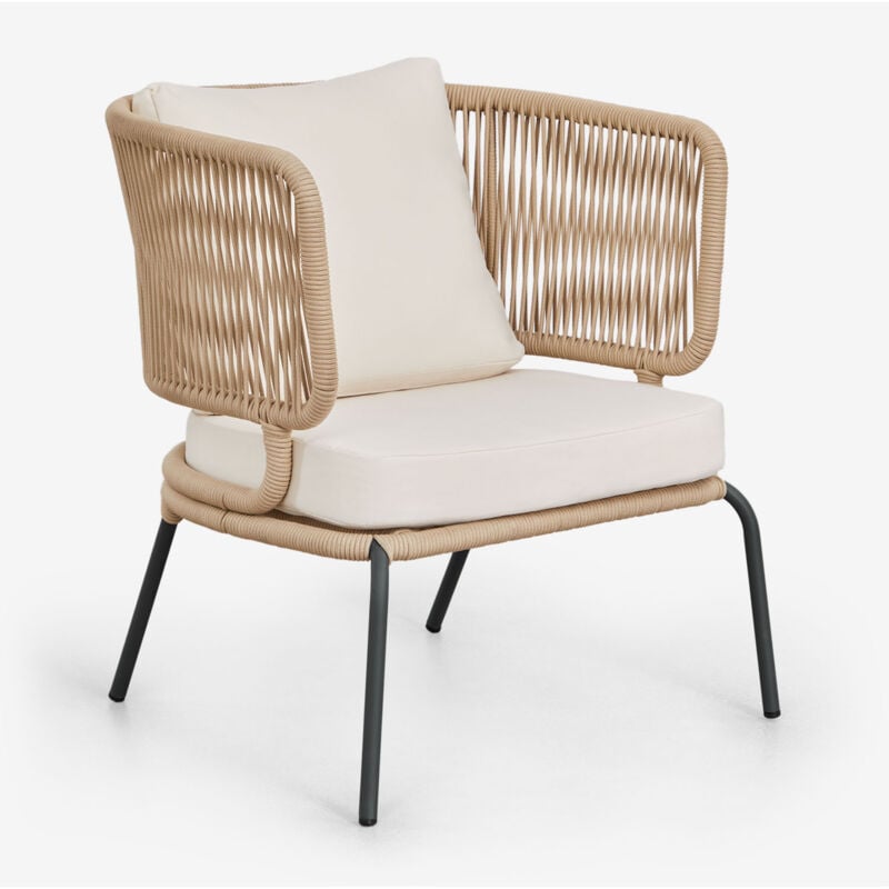 Sklum - Fauteuil de jardin en fer et corde tressée Calipso naturel