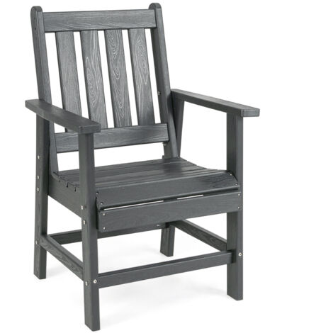 Fauteuil de Jardin en HDPE avec Accoudoirs, Assise Incurvée, Fauteuil Adirondack en Plastique pour Cour, Jardin, Terrasse(Gris, 1 Pcs)
